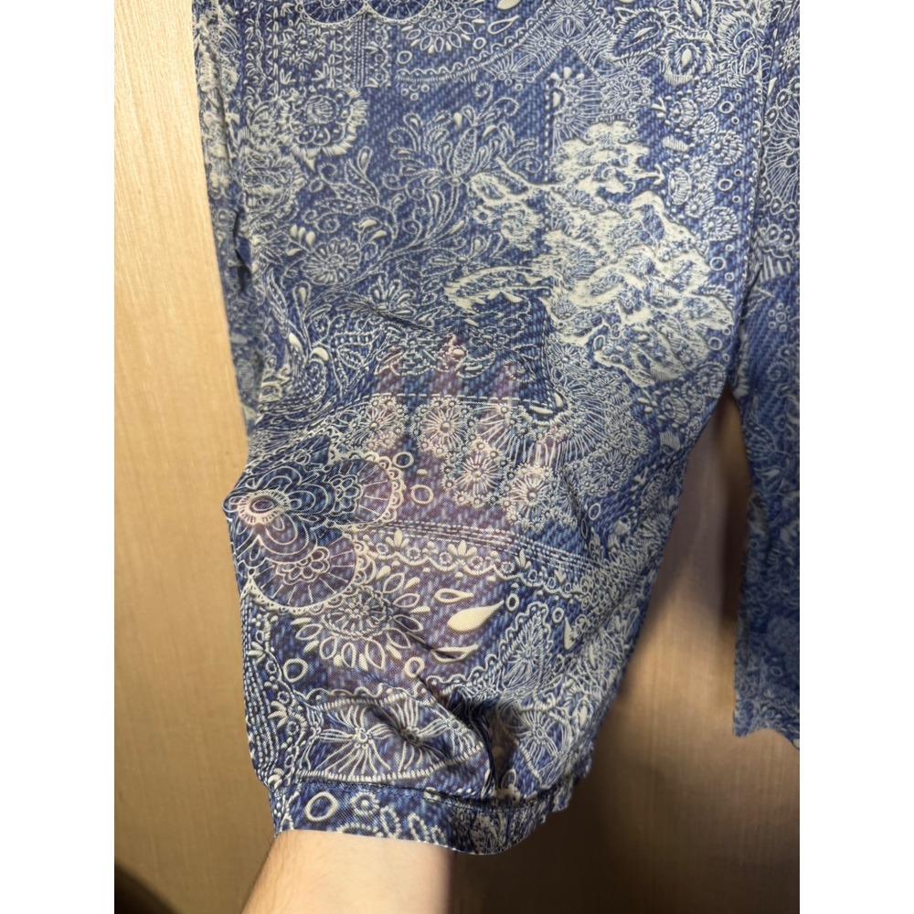 Jade by Johnny Was Blue White Floral Paisley Mesh Long Sleeve Top Large R10025-1 - Picture 7 of 7